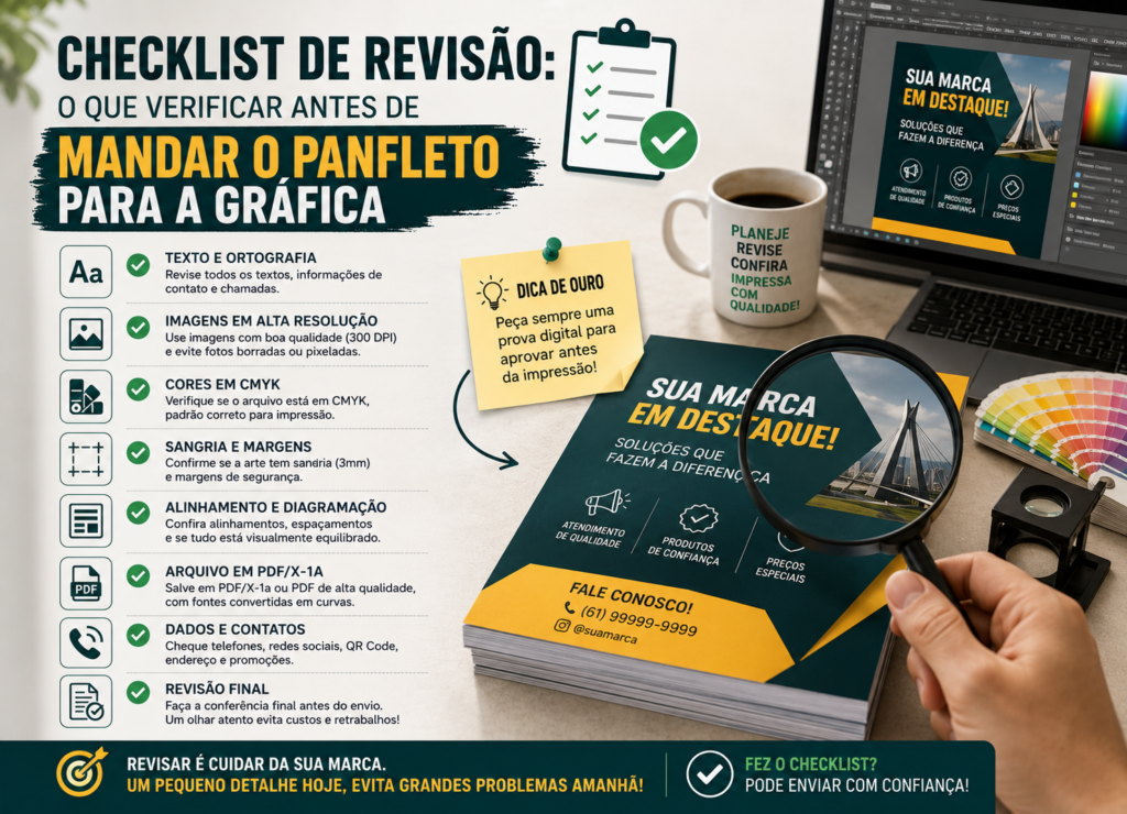 Checklist de revisão: o que verificar antes de mandar o panfleto para a gráfica