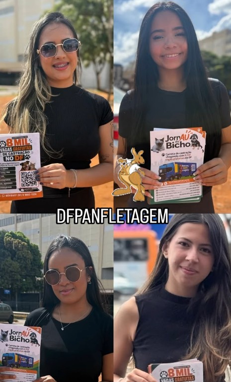 Equipe uniformizada e preparada para ação de divulgação em área urbana